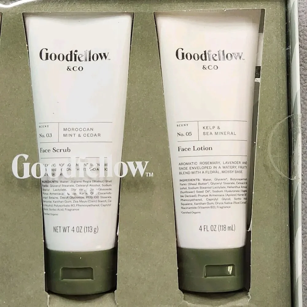 Goodfellow & Co Face Care Set 3 PK Wash Scrub Lotion Kelp Sea Mineral Mint Cedar